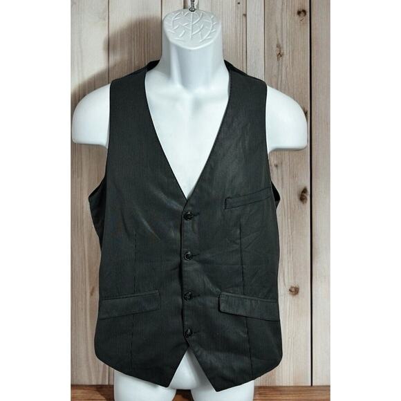 H&M Waistcoat Vest Men’s 36R Black Gray Pinstripe Pockets - Picture 1 of 4